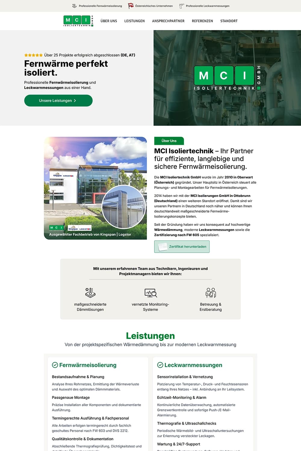 Abschnitts-/Listenansicht der MCI-Leistungsdarstellung auf der Landingpage