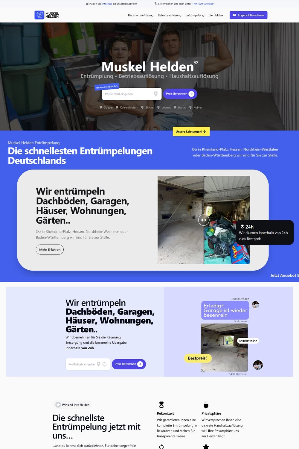 Listen-/Sektionenansicht: Leistungen & regionale Einsatzgebiete